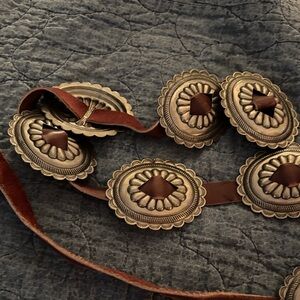 Vintage Concho Style Belt with Brown Leather